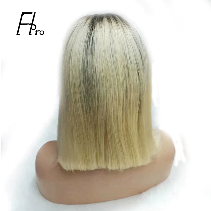 Dark Roots Blonde Bob Wig Human Hair for Black Women Middle Part